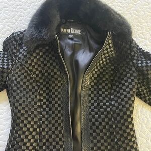 Marvin Richards  Woven Checkered Leather jacket with a detachable collar  XS